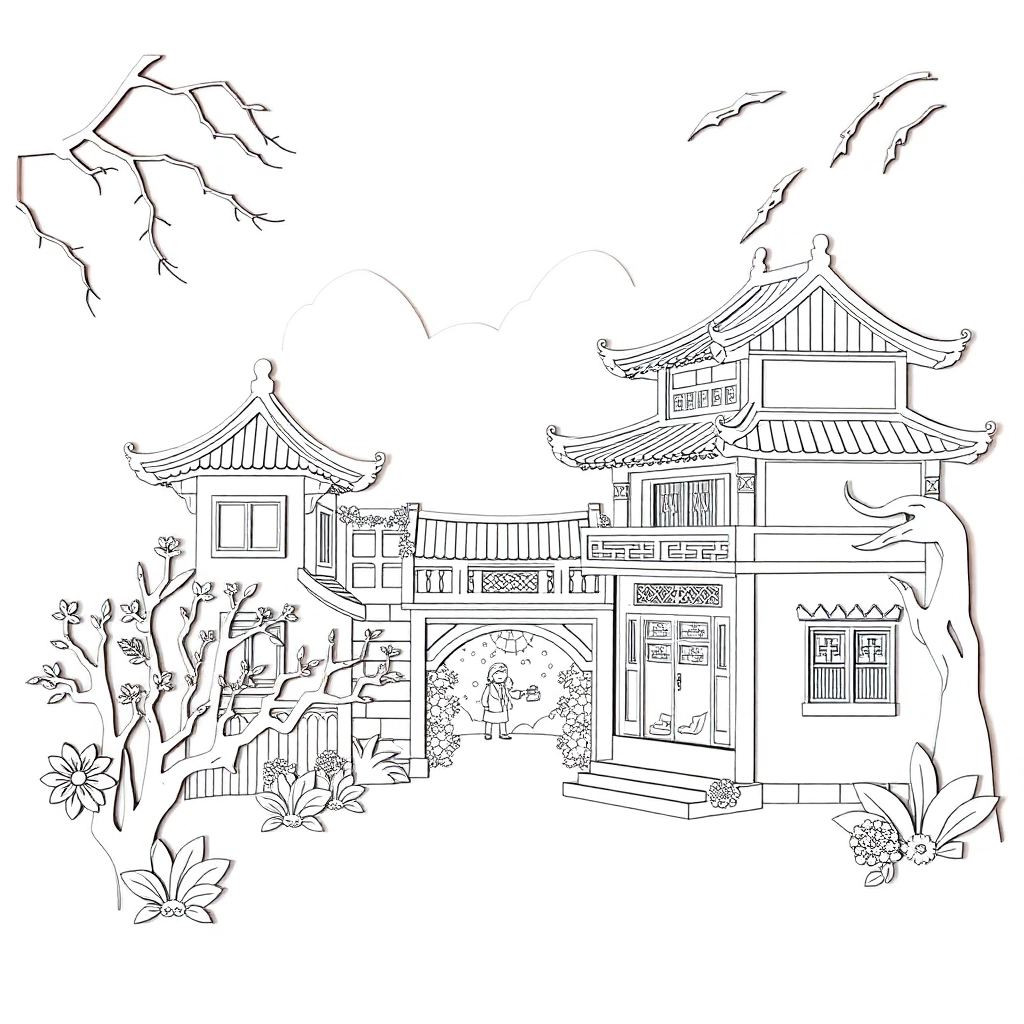 剪纸线稿主题是潮州 صفحات التلوين