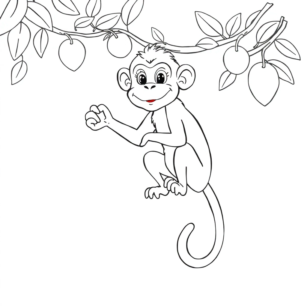 一群猴子在吃 树上不同水果 Páginas para Colorear