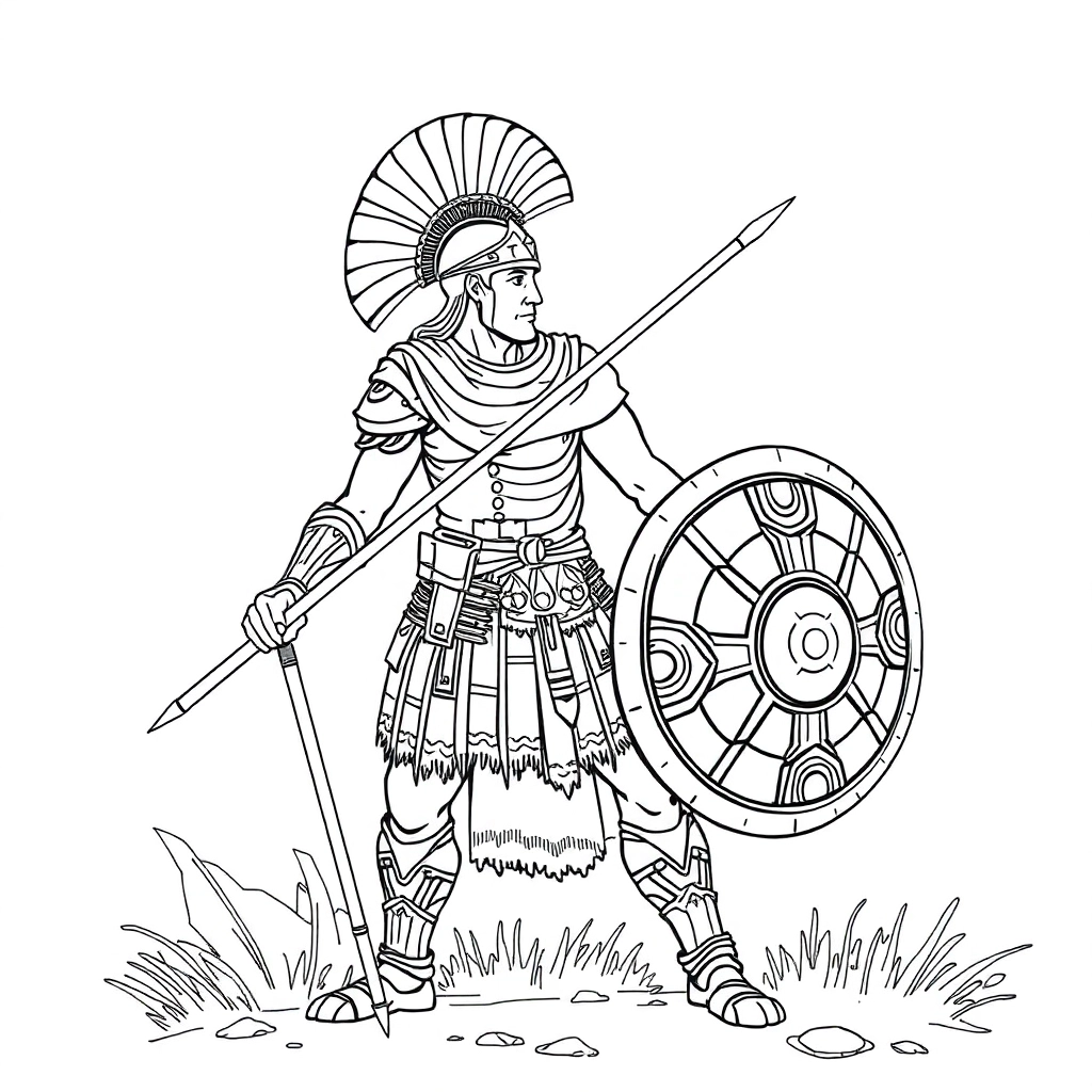 符合怪诞古代武士主题的图片它们都拥有长枪铠甲和巨盾牌每张图在风格和细节上会有所不同 Coloring Pages