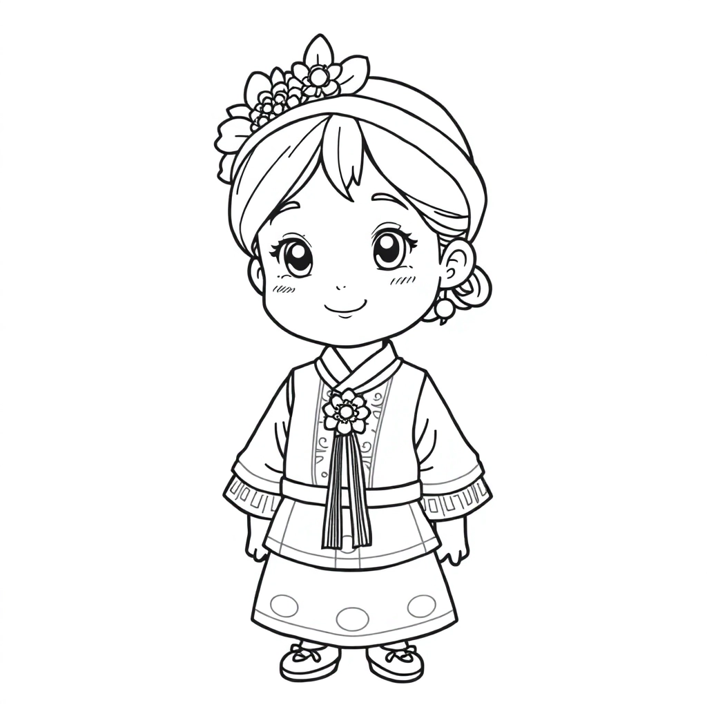 A girl dressed in Yi ethnic costume صفحات التلوين