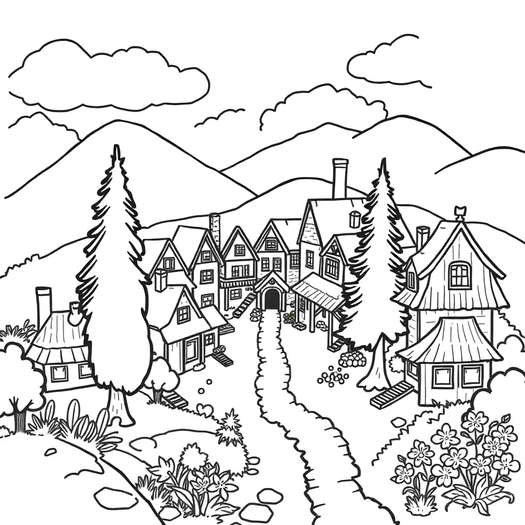 村庄平面图 Coloring Pages