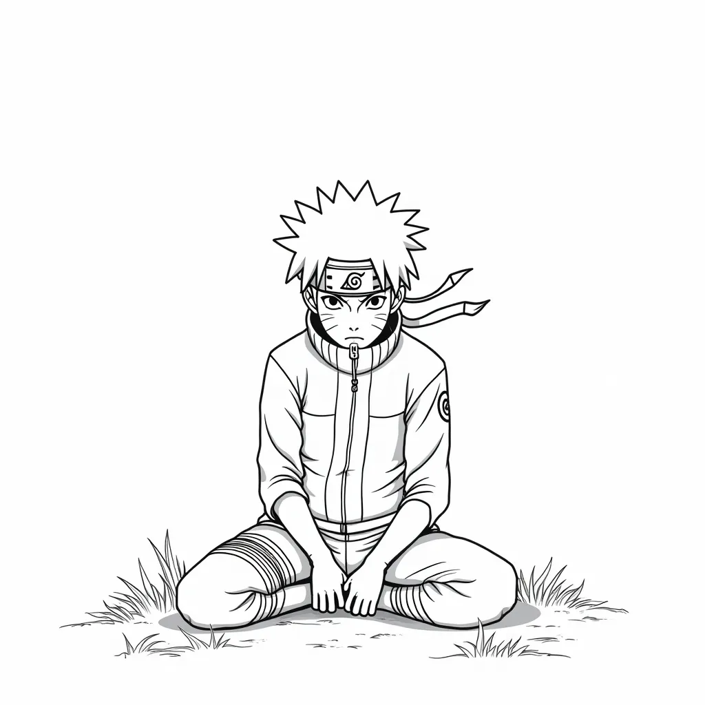 Naruto sitting on the ground coloring pages