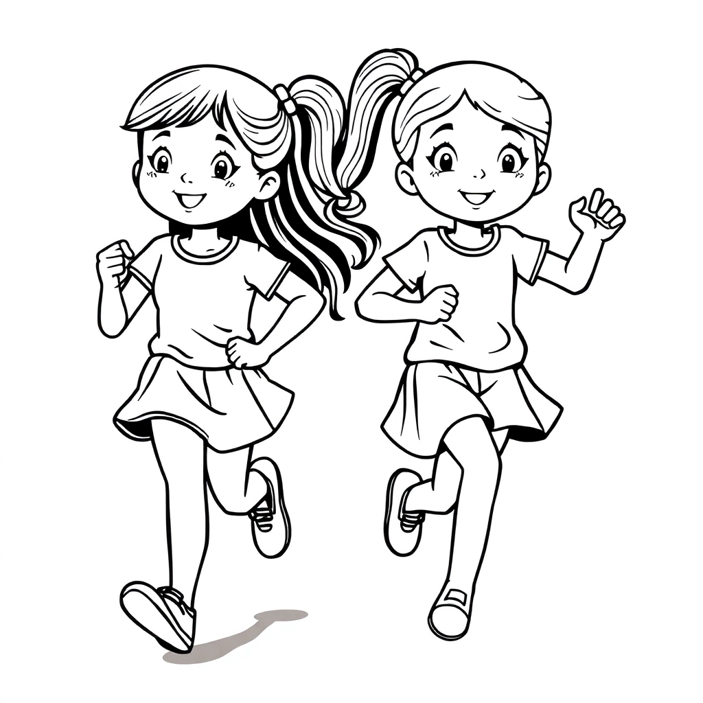 running girls  boys side by side صفحات التلوين