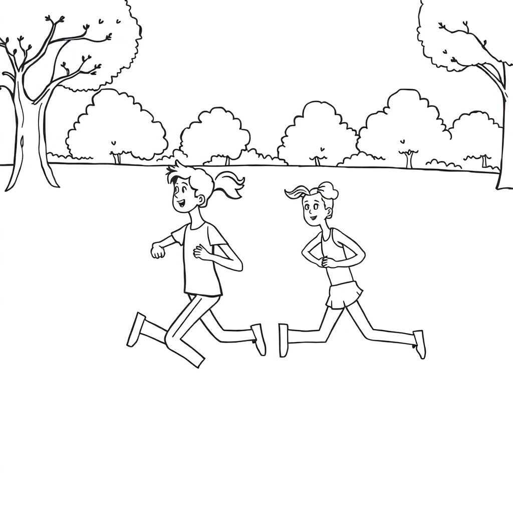 male  female 35 people running together side view صفحات التلوين