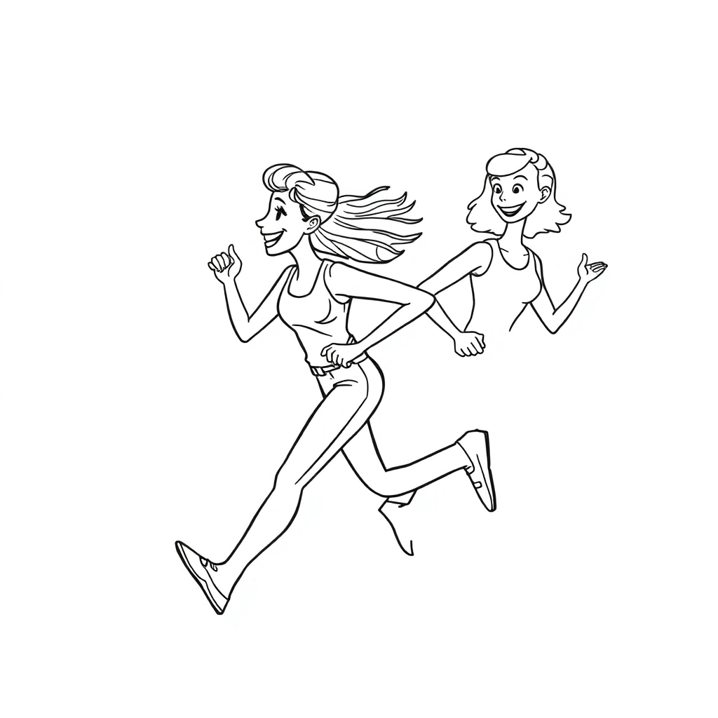 3 to 5 male and female people running together side view looks happy and fun صفحات التلوين