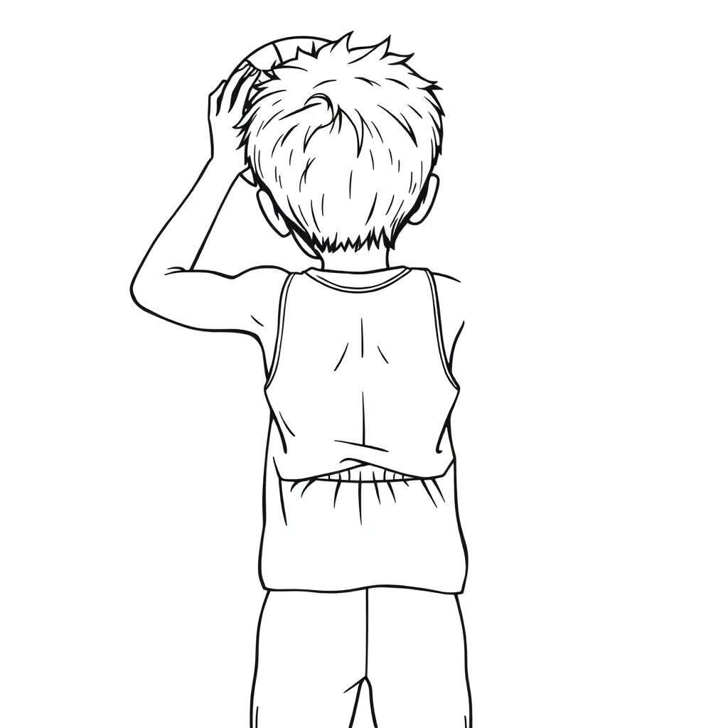 Shooting Basketball Posture boy Back Páginas para Colorear