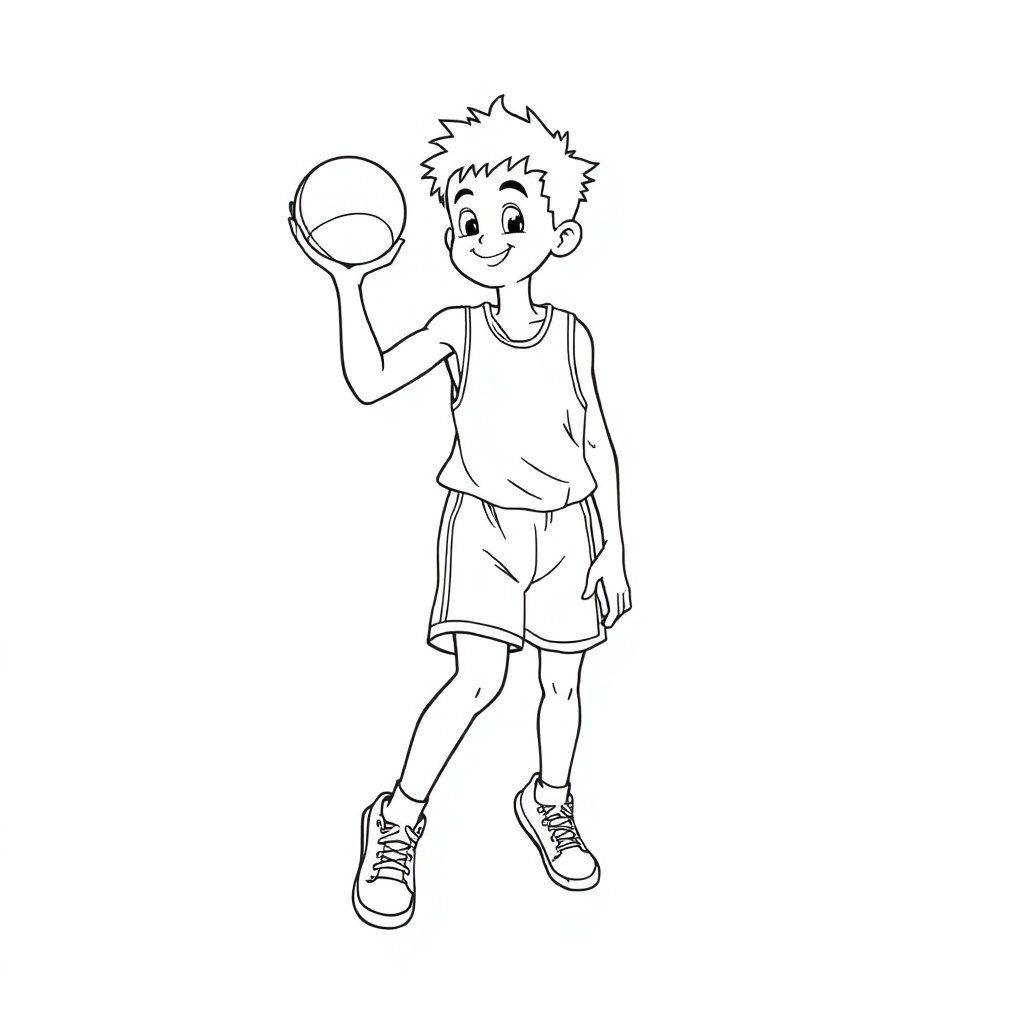  Shooting Basketball Posture boy Coloring Pages