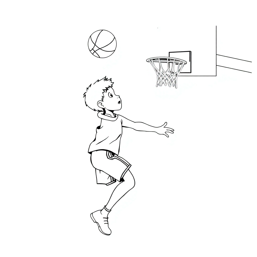  Shooting Basketball Posture boy back Coloring Pages