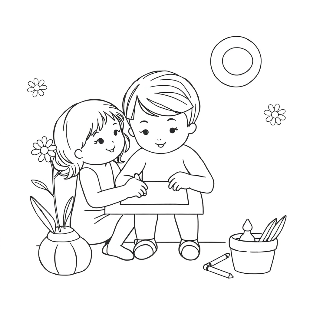 小朋友在一起讨论作业 Páginas para Colorear