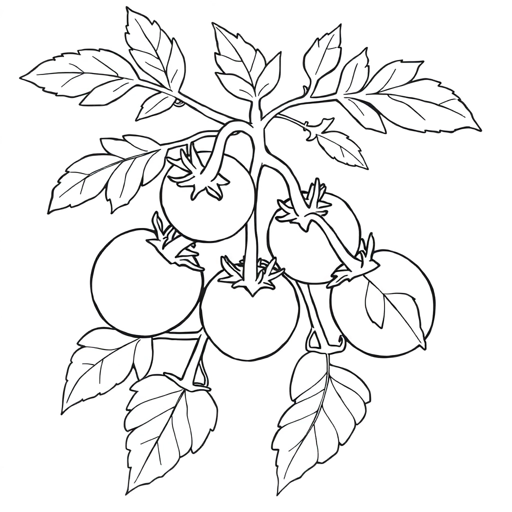 tomato plant with small tomato Páginas para Colorear