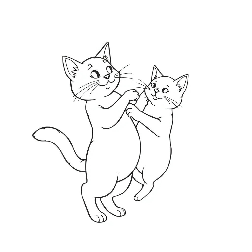 Cat dance with another cat Coloring Pages