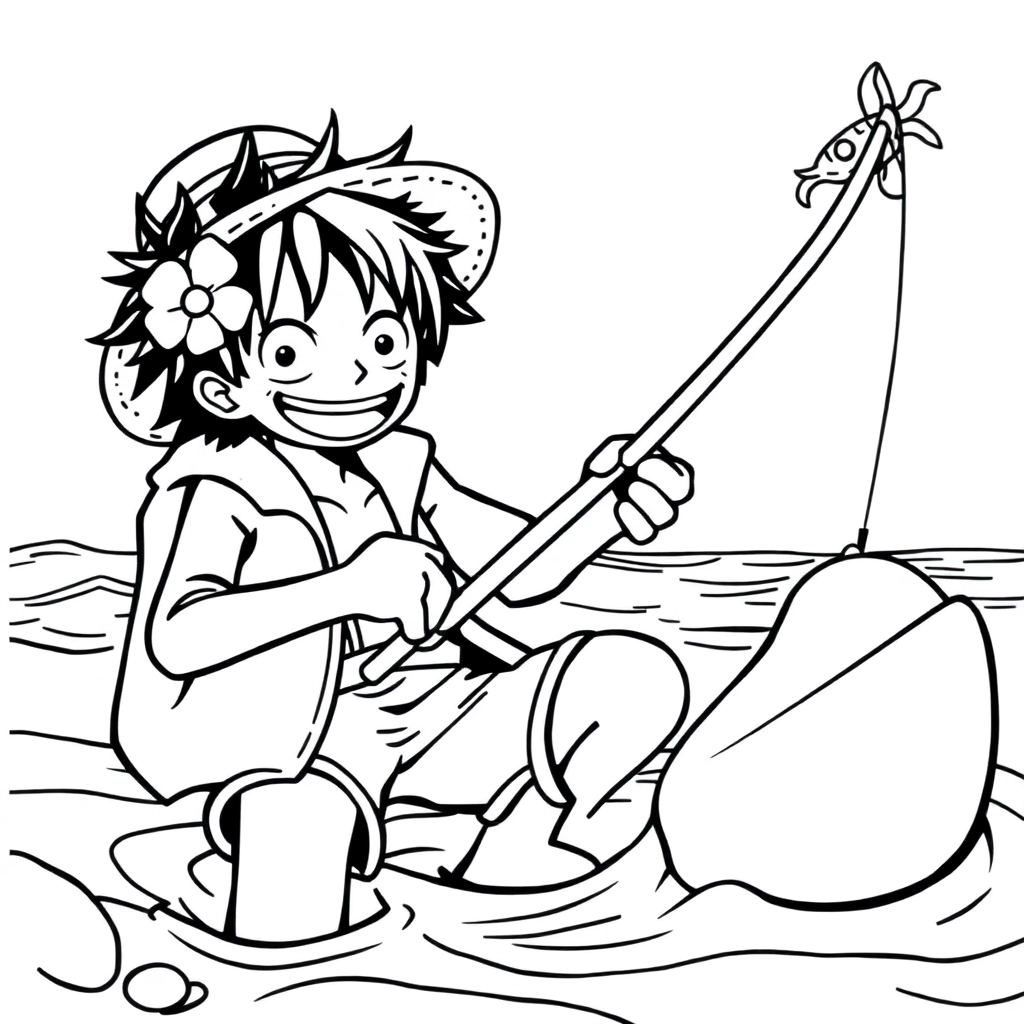 路飞在钓鱼 Coloring Pages