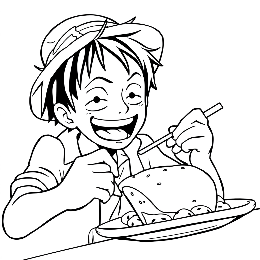路飞在吃KFC Coloring Pages