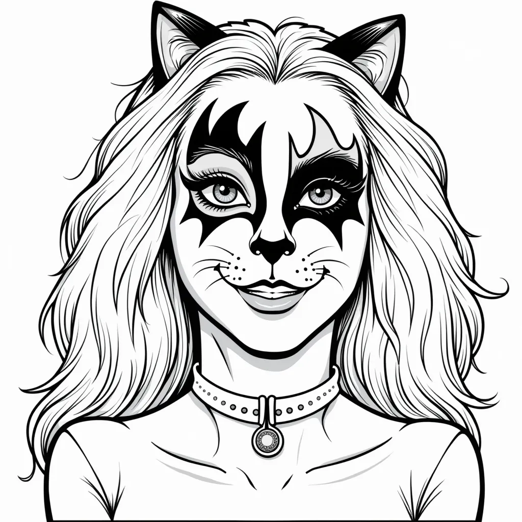 cat with gene simmons kiss makeup coloring pages