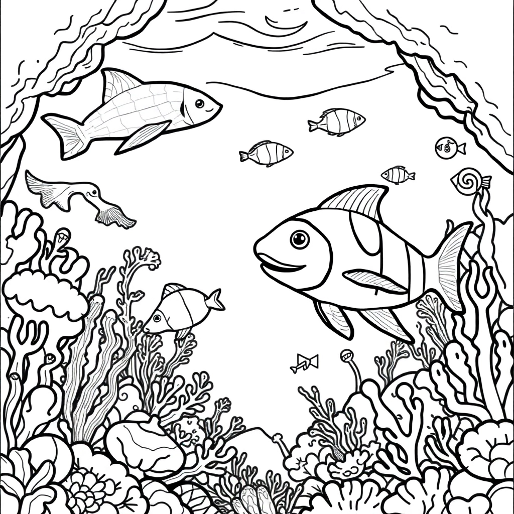 Elegant ocean creatures underwater scene soft light feminine aesthetic realistic details صفحات التلوين
