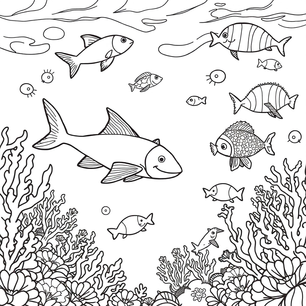Elegant ocean creatures underwater scene soft light feminine aesthetic realistic details صفحات التلوين
