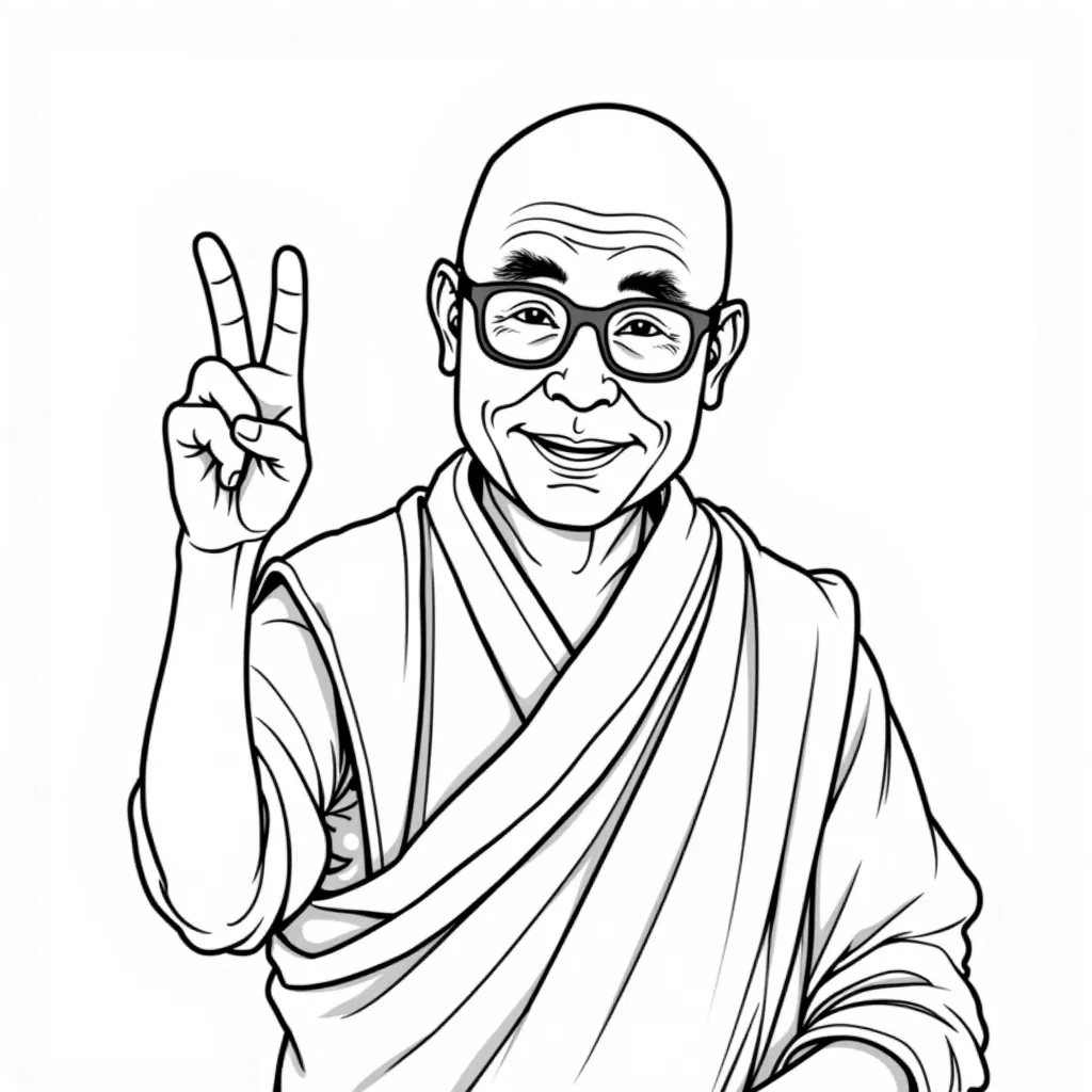 dali lama giving peace sign coloring pages