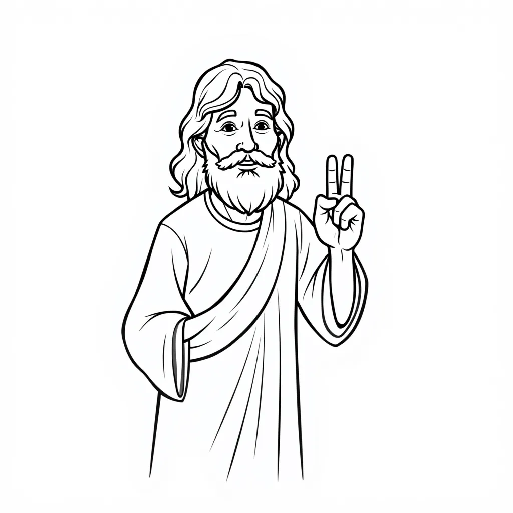 Older Jesus giving peace sign coloring pages