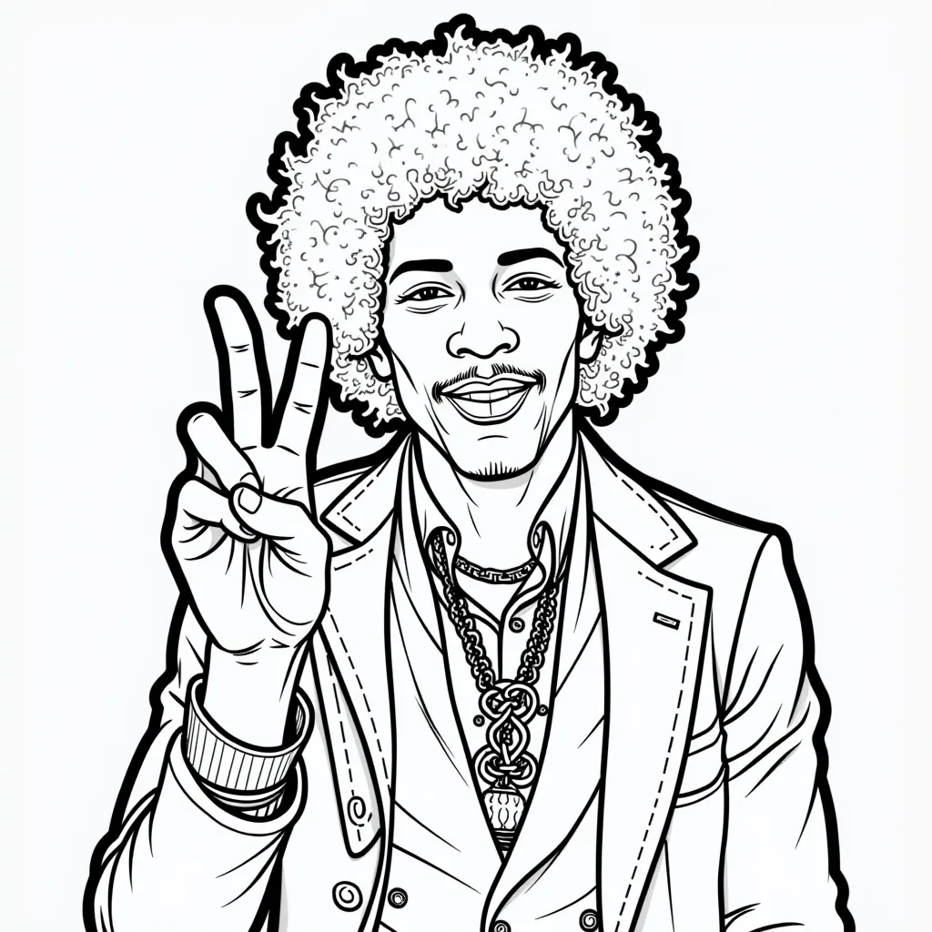 Jimi Hendrix giving peace sign coloring pages