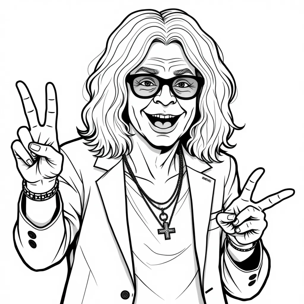 Ozzy Osbourne giving peace sign coloring pages