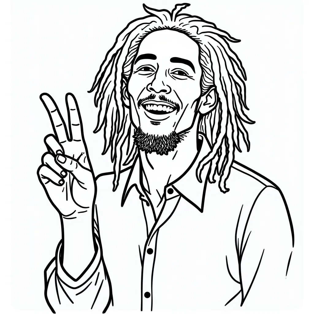 Bob Marley giving peace sign coloring pages