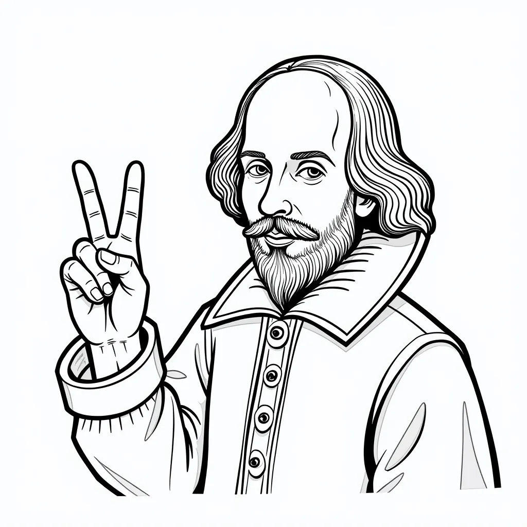 Shakespeare giving peace sign coloring pages