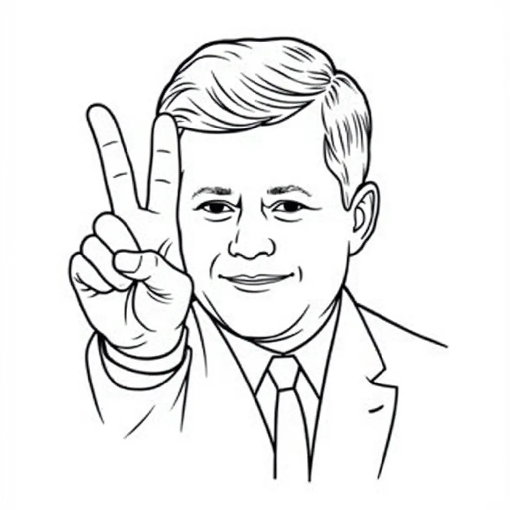 John F Kennedy giving peace sign coloring pages