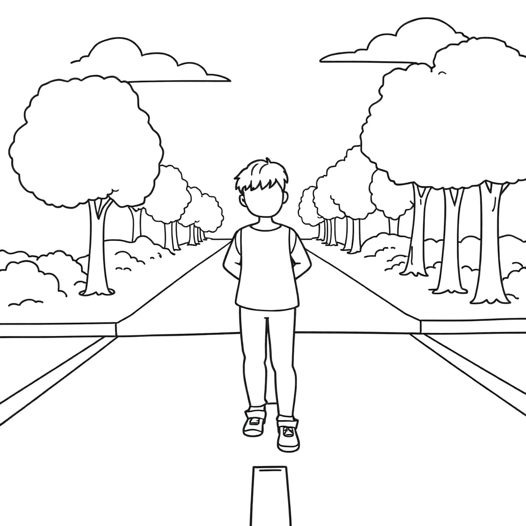 一个人看着背景的路 صفحات التلوين
