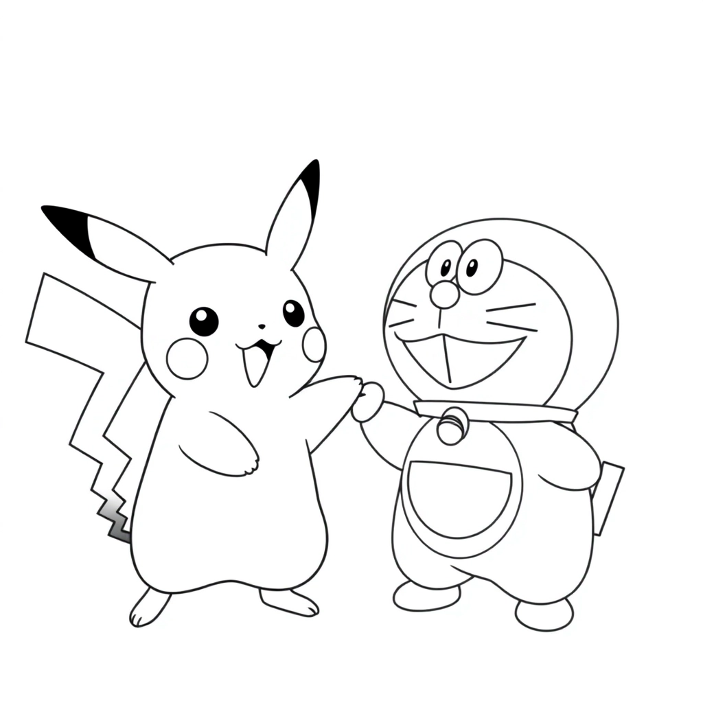 皮卡丘大战多啦a梦 Coloring Pages