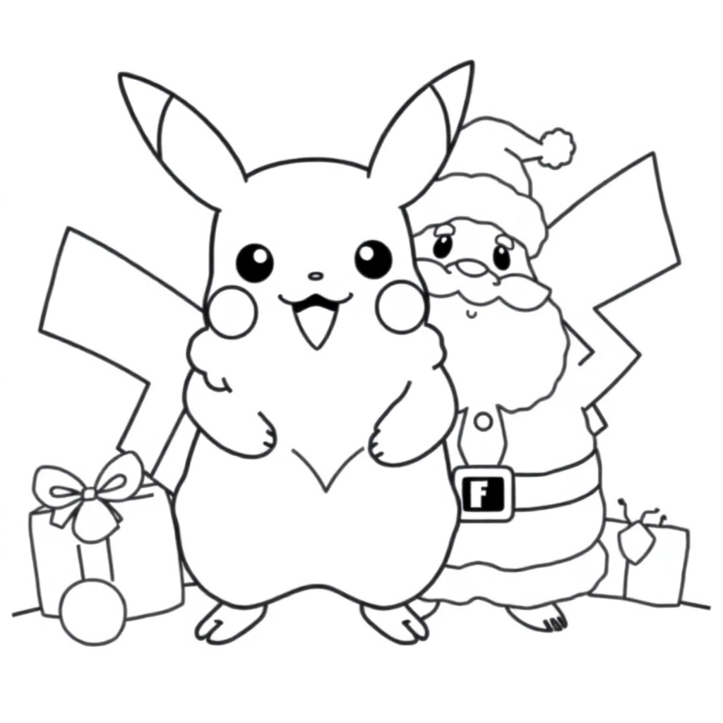 Pikachu vs Santa Coloring Pages