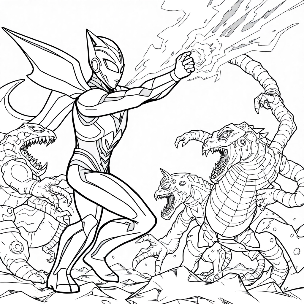 Ultraman fights monsters Coloring Pages