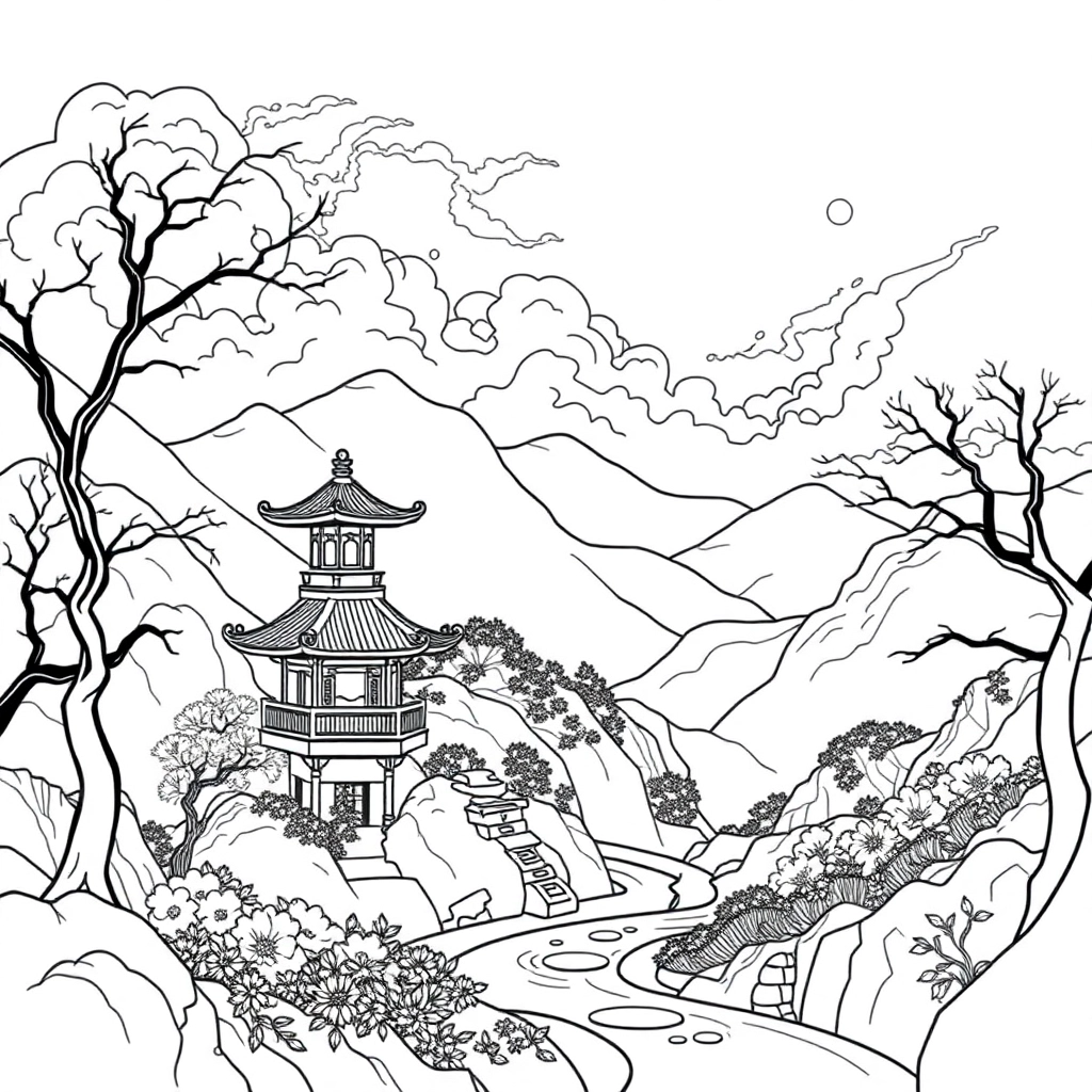 中國山水 Páginas para Colorear