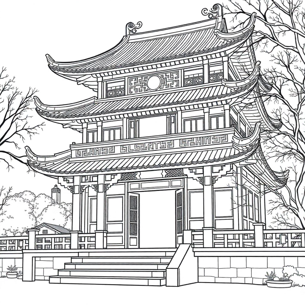 chinese ancient architecture Páginas para Colorear