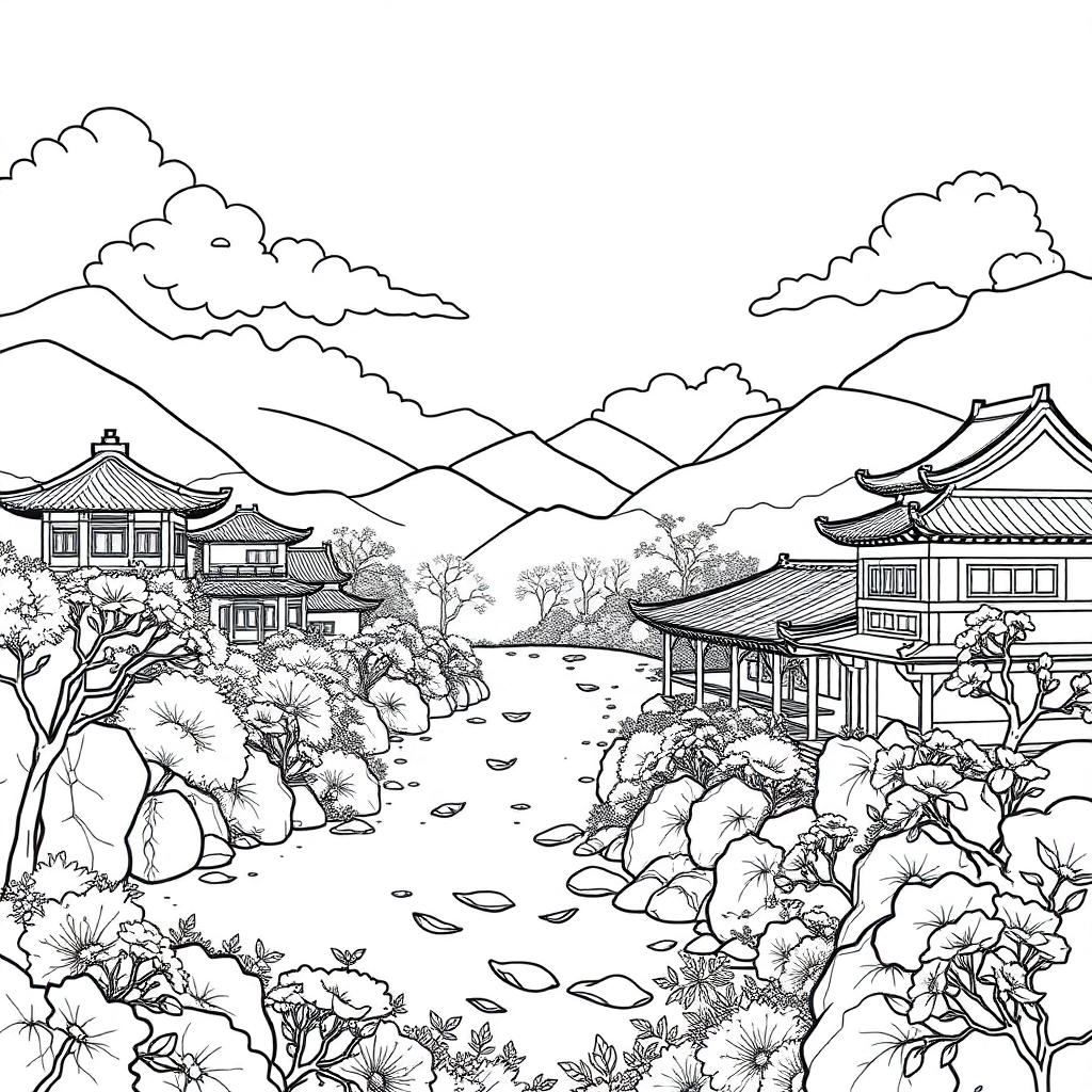 中國山水 Páginas para Colorear