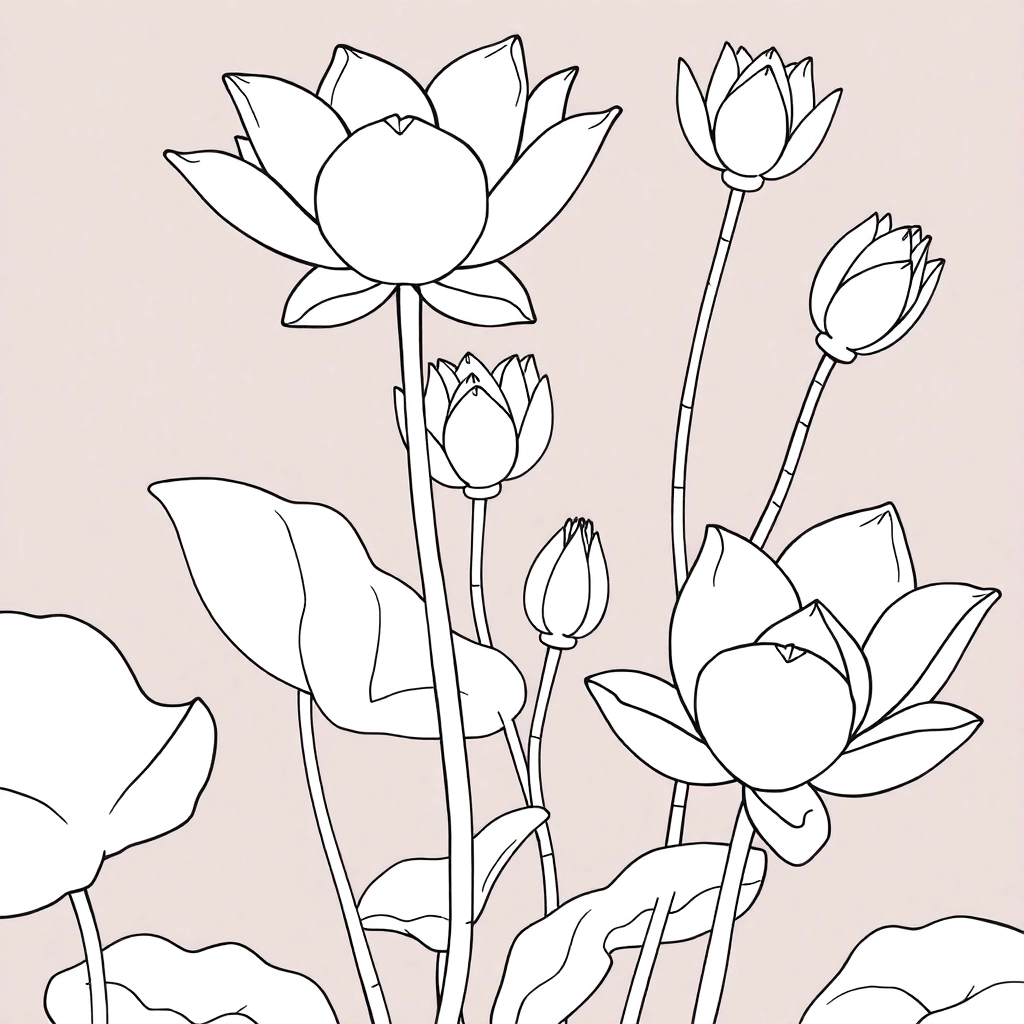 Lotus flowers with stems Páginas para Colorear