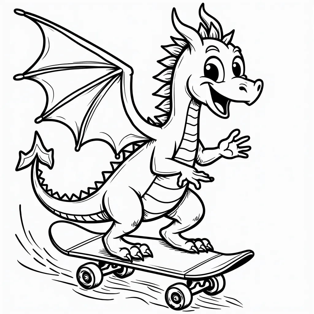 a dragon riding a skateboard coloring pages