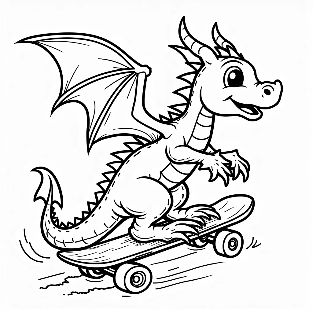 a dragon riding a skateboard coloring pages