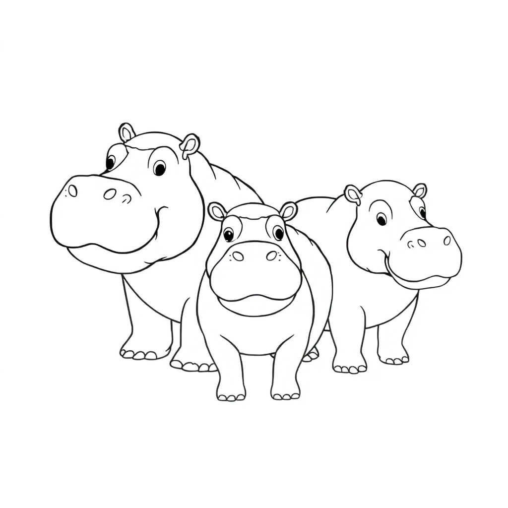 三只大河马 Coloring Pages