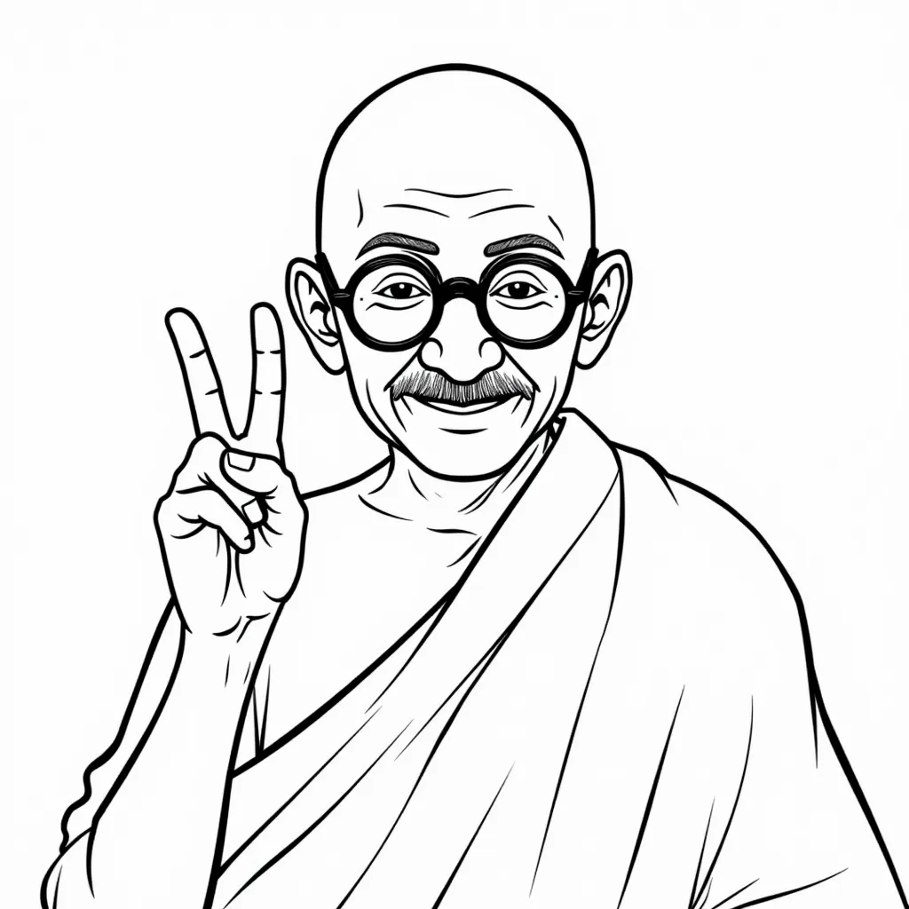 Ghandi giving peace sign coloring pages