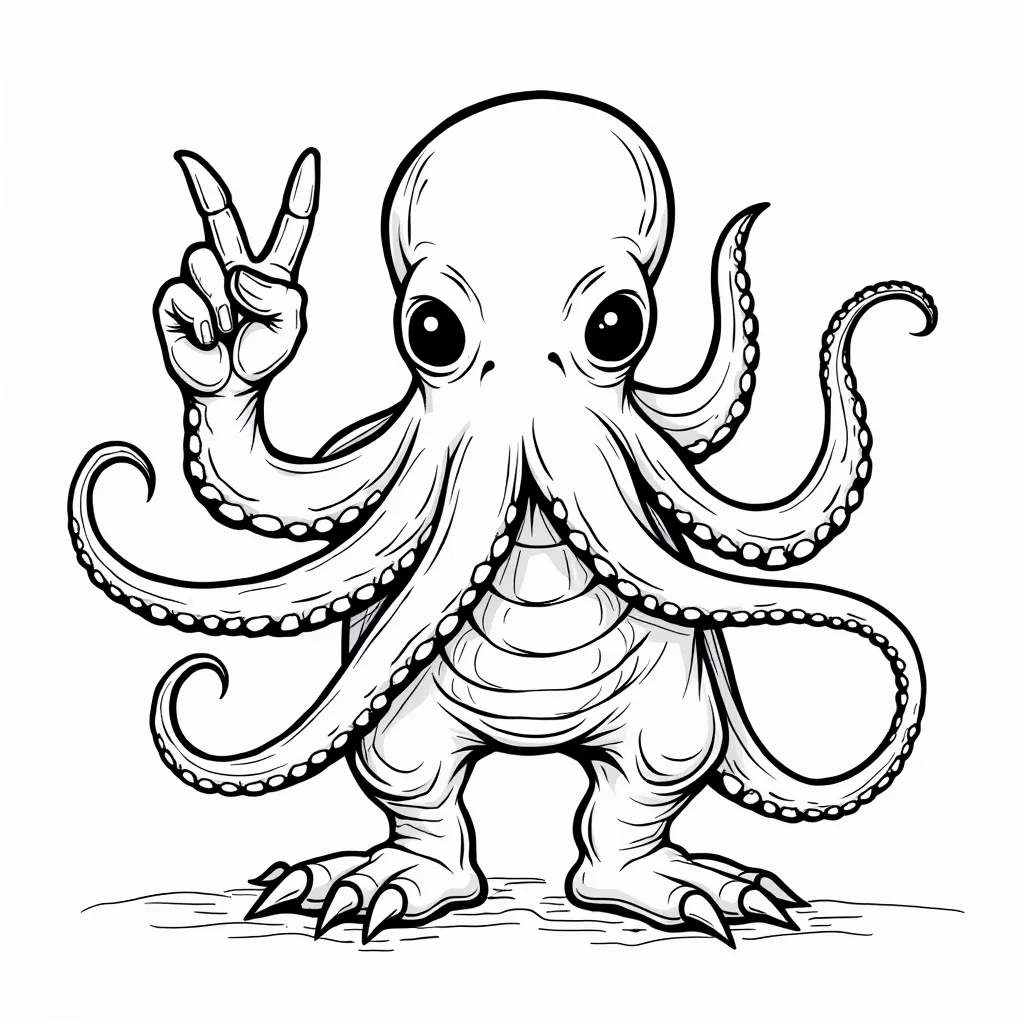 Cthulhu giving the peace sign coloring pages