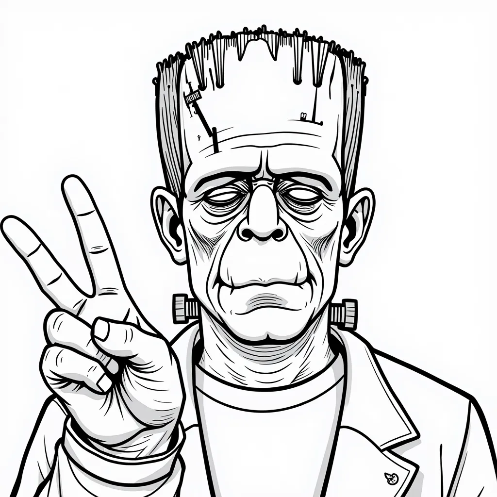 Frankenstein giving the peace sign coloring pages