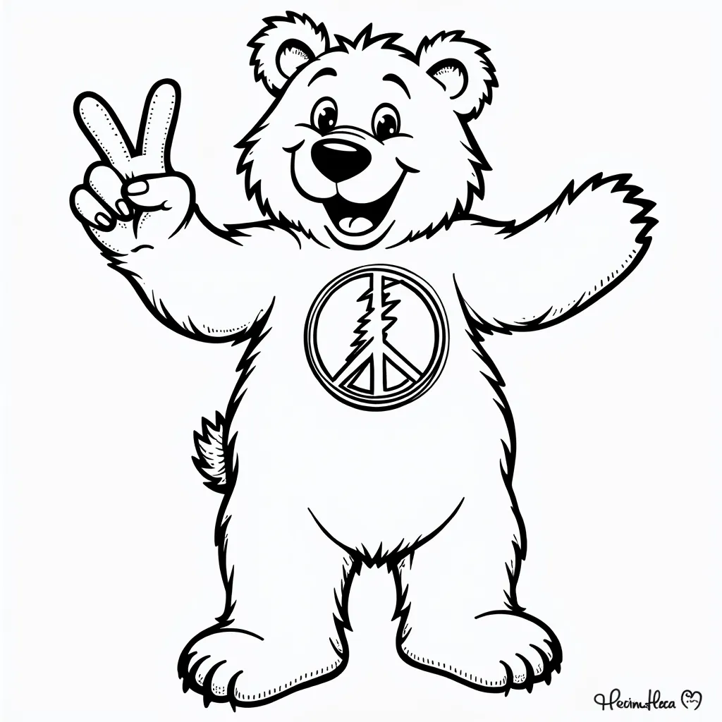 grateful dead dancing bear giving the peace sign coloring pages