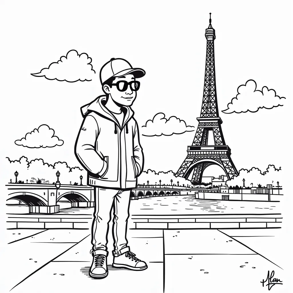 Black guy in Paris coloring pages