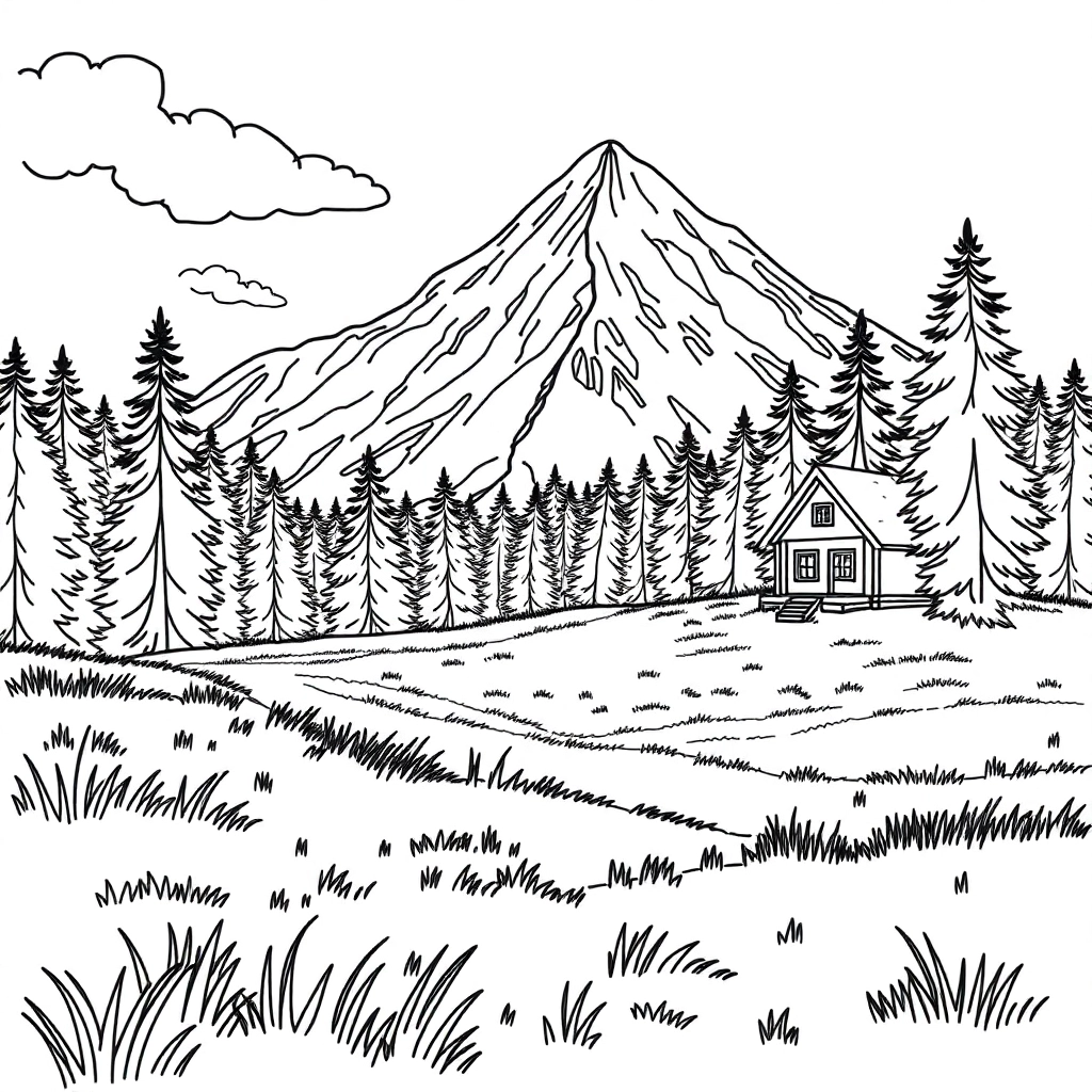 草原雪山森林小木屋 Páginas para Colorear