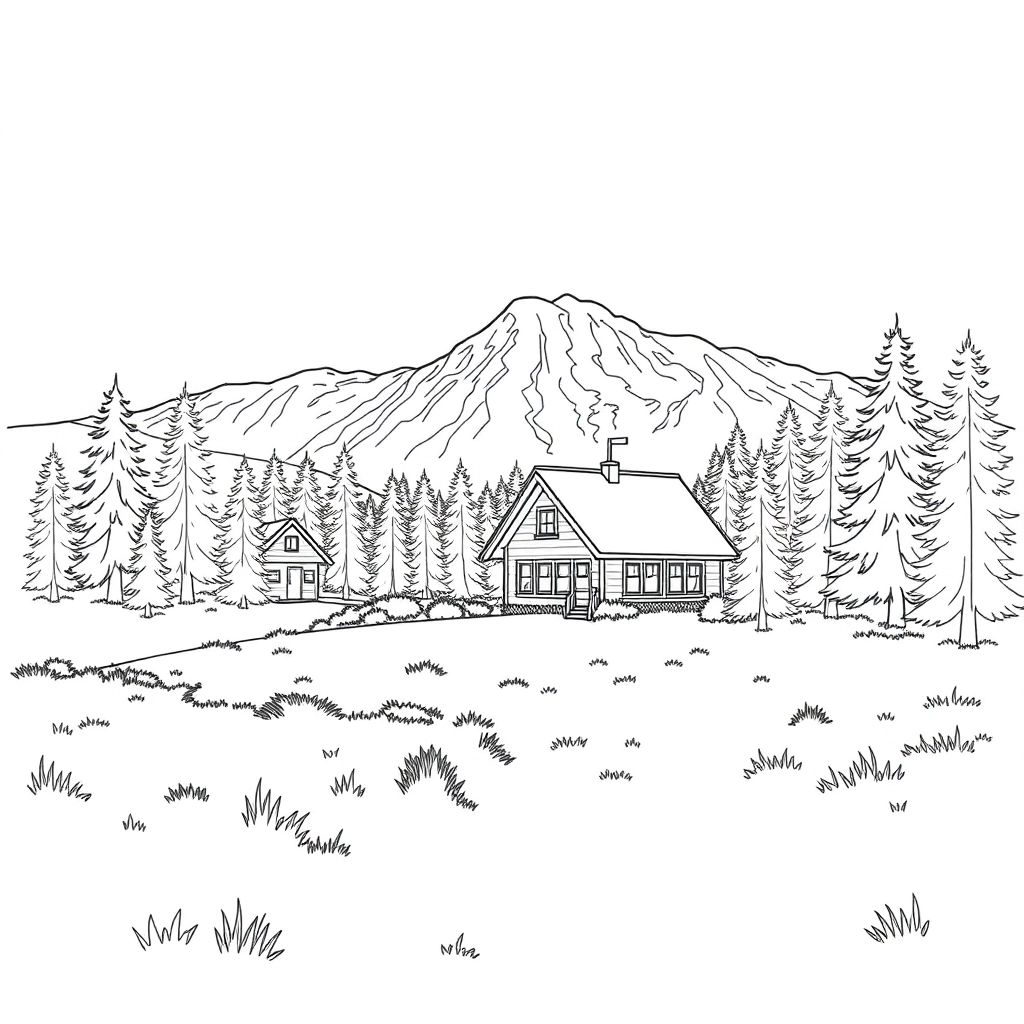 小木屋草原雪山森林 Páginas para Colorear