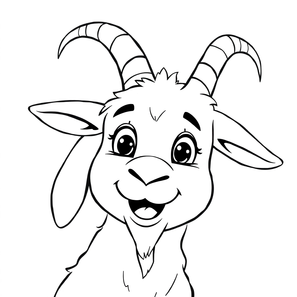 尖叫山羊表情夸张滑稽眯着眼睛可爱 Coloring Pages