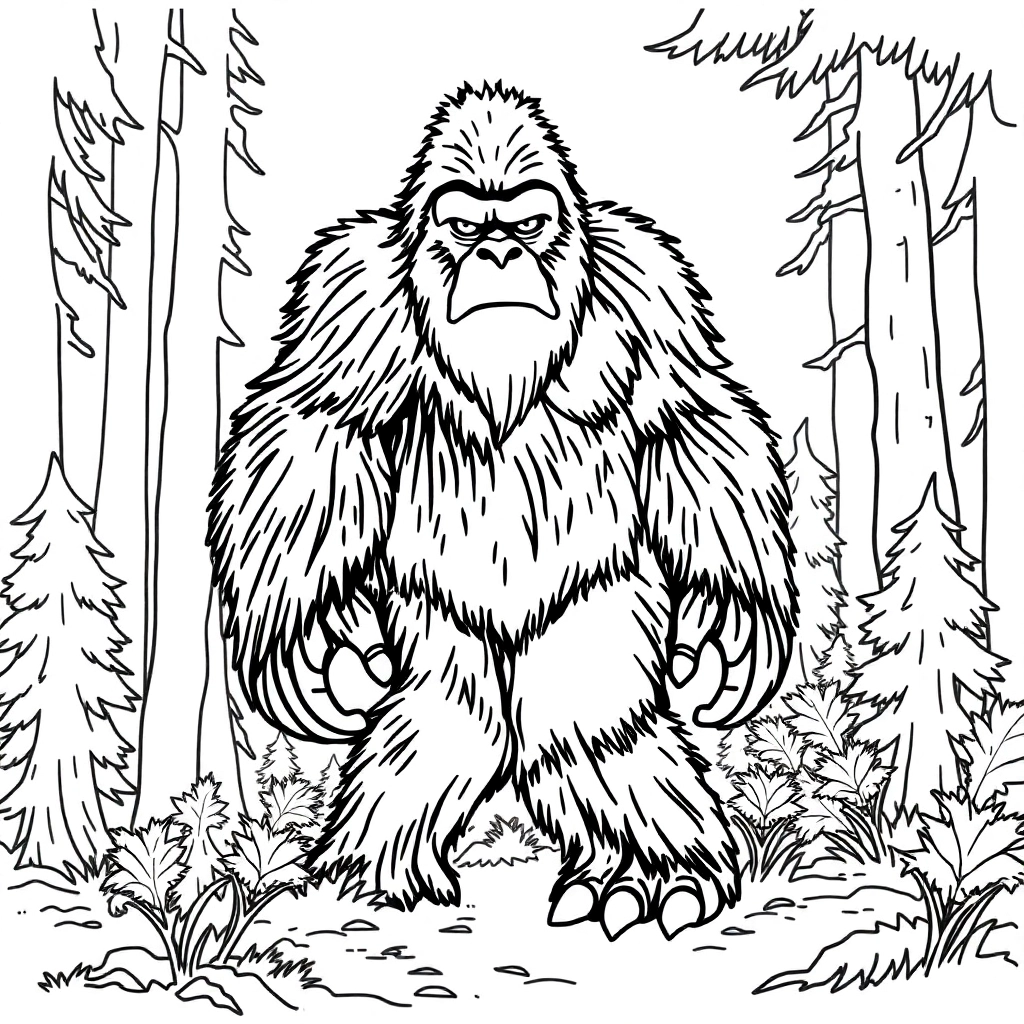 大脚怪吼叫白色背景简单轮廓 Coloring Pages