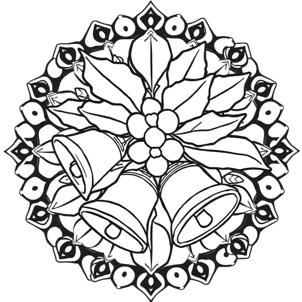 Mandala with holly  bells صفحات التلوين