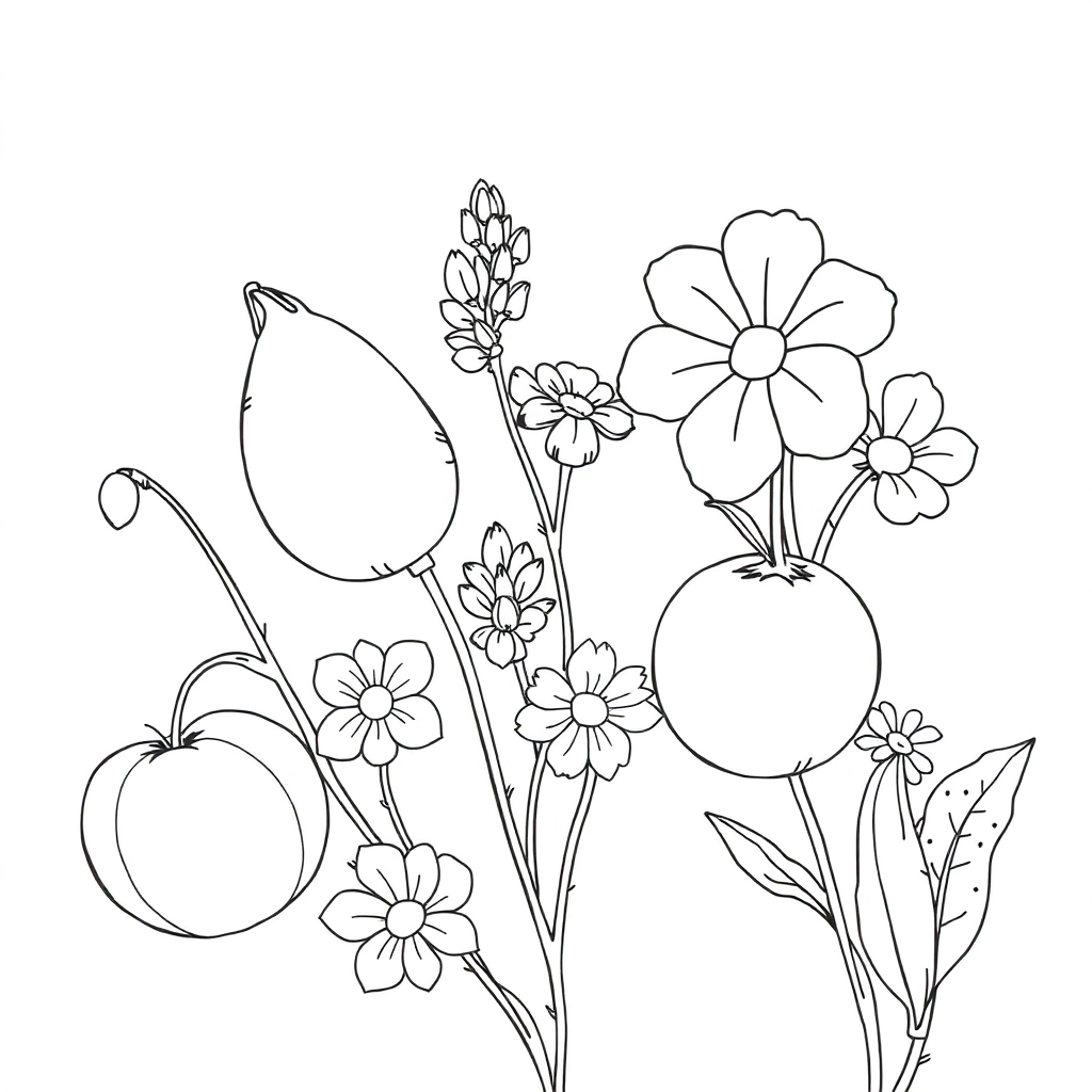 Fruit and flower sketches صفحات التلوين