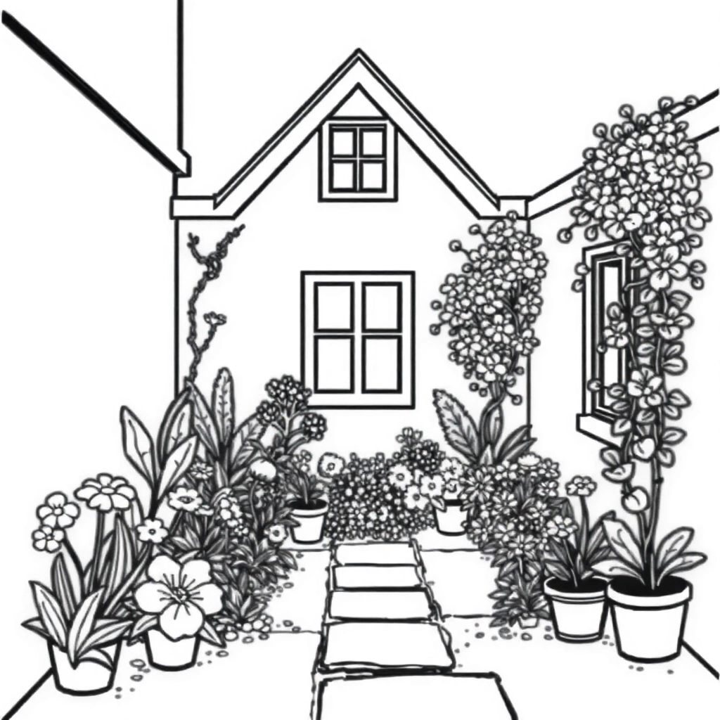 一个种满花草的小院 Coloring Pages